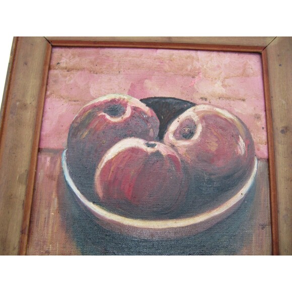 Still Life Hand Painted Apples Oil Painting Rustic Country Betty Rose 10x12 - Picture 8 of 9